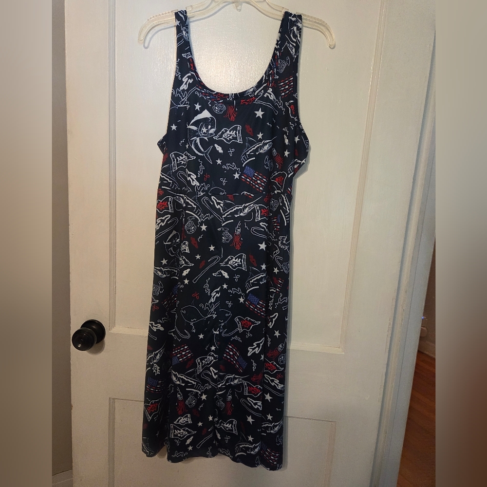 Sleeveless Navy Dress with Patriotic Print